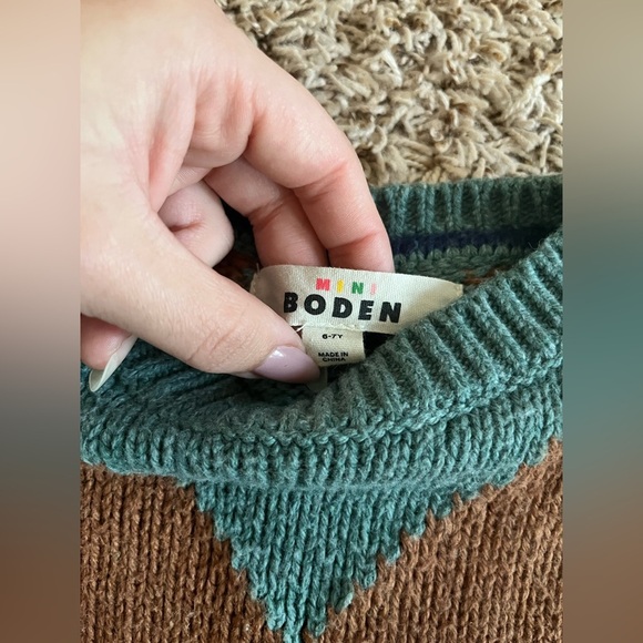 Mini Boden Argyle knit Sweater in teal and brown - Picture 6 of 9